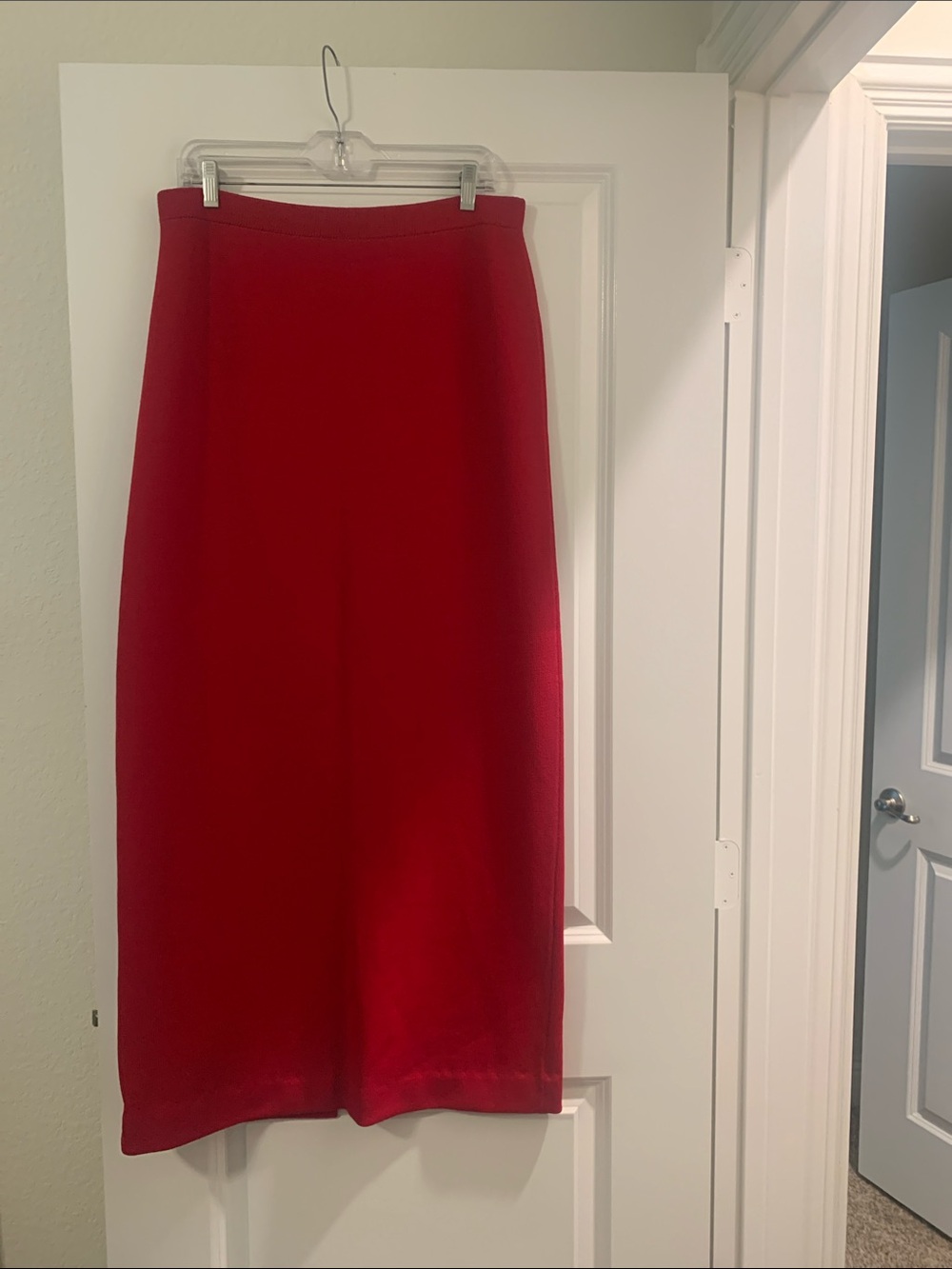St. John Collection Red Knit Midi Skirt